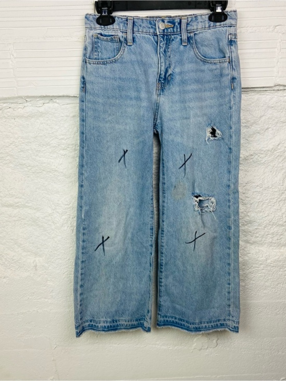Old navy light wash high rise wide leg adjustable waist distressed jeans 12 plus